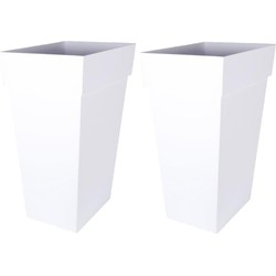 Eda Bloempot Toscane - 2x - vierkant - kunststof - wit - L43xL43xH80 - Plantenpotten