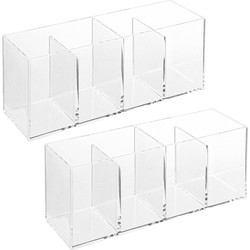 Set van 2x stuks make-up organizer 4 vakken rechthoek 22 x 7 cm van kunststof - Make-up dozen