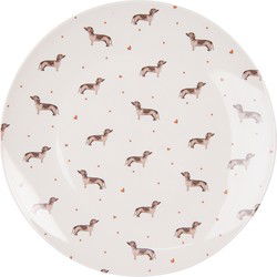 Clayre & Eef Dinerbord  Ø 26 cm Beige Bruin Porselein Rond Teckels Eetbord
