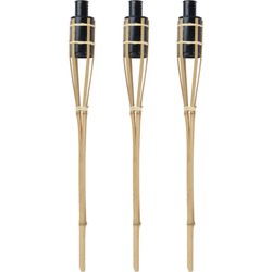 Articasa Tuinfakkels voor lampenolie - 3x stuks - 60 cm - bamboe hout - buiten - navulbaar - Fakkels