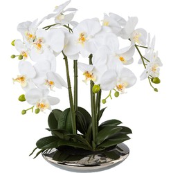 Kopu® Kunstplant Orchidee 4 takken 41cm in Zilveren Schaal  - Wit