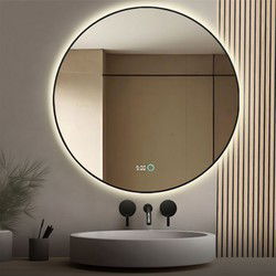 Lumoire Badkamerspiegel met Verlichting - Neon - 100CM Rond - Anti Condens Verwarming - Mat Zwart