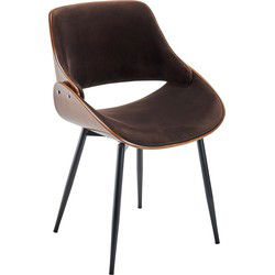 Set van 4 stoelen met walnootafwerking en bruine fluwelen zitting - Mannix