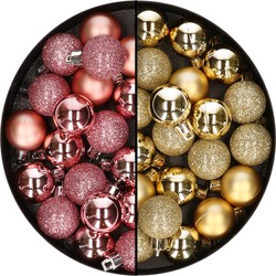 40x stuks kunststof kerstballen 3 cm goud en roze - Kerstbal