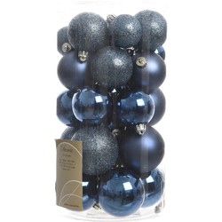 2 stuks - Kerstbal plastic glans-mat-glitter assorted nacht blauw