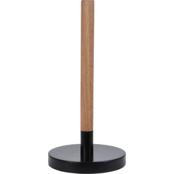 Keukenrolhouder - staand - bamboe hout - zwart - D15 x H31 cm - Keukenrolhouders