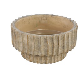 PTMD Mitty Brown cement pot wavy ribs round bowl low L