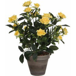 Mica Decorations Kunstplant - rozen - geel - grijze pot - 33 cm - Kunstplanten