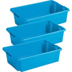 Sunware opslagbox - 3x - kunststof - 30L - blauw - 59 x 39 x 17 cm - Opbergbox