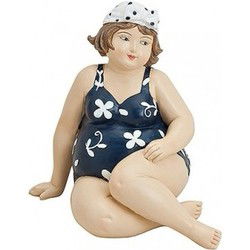 Decoratie beeldje dikke dame - 12 cm - in blauw badpak - Beeldjes