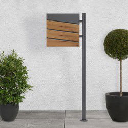 Staande brievenbus met krantenvak 37x36,5x11 cm antraciet/houtlook van staal ML design, modern diagonaal ontwerp, stahoogte 120 cm antraciet
