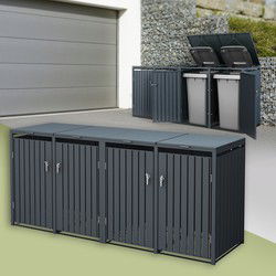 4-bins afvalbak tot 240L 264x80x116,3 cm gemaakt van staal in antraciet ML design