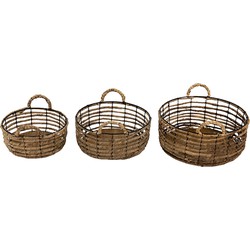 Clayre & Eef Opbergmand Set van 3  Ø 39 Ø 34 Ø 29 cm Bruin Rotan Ijzer Mand