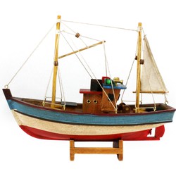 Vissersboot schaalmodel met LED licht - Hout - 23 cm - Maritieme boten decoraties voor binnen - Beeldjes
