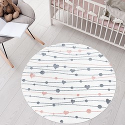 Tapijtenloods Vloerkleed Hartjes Rond Laagpolig Anime Kids Creme- 120 CM ROND