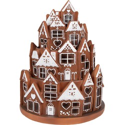 Clayre & Eef Gingerbread house met LED Ø 21x26 cm Bruin Kunststof Kerstdecoratie