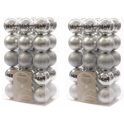 60x Kunststof kerstballen mix zilver 6 cm kerstboom versiering/decoratie - Kerstbal