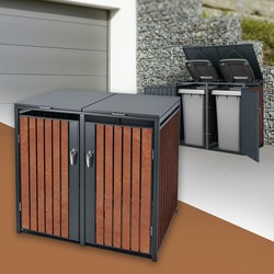 Vuilnisbakbox voor 2 bakken tot 240 liter antraciet/roestvast staal/Cortenstaal ML-Design