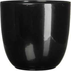 Mica Decorations Bloempot - zwart - keramiek - glanzend - 25x23cm - Plantenpotten