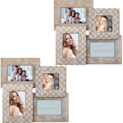 2x stuks multi fotolijst hout naturel/wit vintage met 4 lijstjes geschikt voor diverse maten foto - Fotolijsten