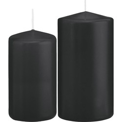 Stompkaarsen set van 6x stuks zwart 12 en 15 cm - Stompkaarsen