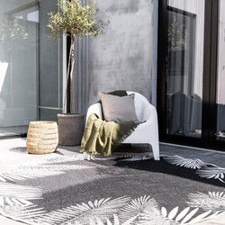 Rond Buitenkleed Leaf - Zwart - dubbelzijdig - EVA Interior - Polypropyleen - Rond 240 Ø - (XXL