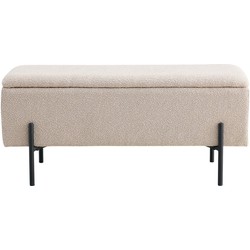 Watford Bench - Bank in bouclé met opbergruimte, beige met zwarte poten, 95x36,5x46 cm, HN1233