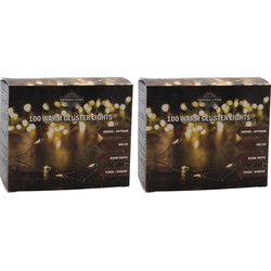 Set van 2x stuks kerstverlichting clusterlampjes op zwart draad 250 cm - Kerstverlichting kerstboom