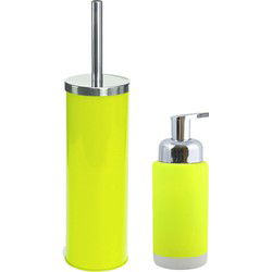 MSV Toiletborstel in houder 38 cm/zeeppompje set Enzo - metaal/keramiek - lime/appel groen - Badkameraccessoireset