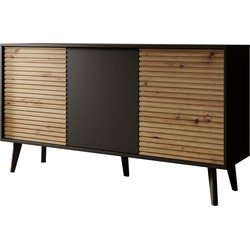 Meubella Dressoir Palladium - Eiken - Zwart - 154 cm