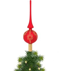 Kerst piek van glas mat rood gedecoreerd H28 cm - kerstboompieken