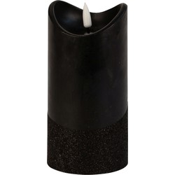 Led wax stompkaars - zwart - H15 x D7,5 cm - warm wit licht - 3D lont - LED kaarsen