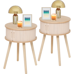 MISOU Nachtkastjes- Met Lade - Rond - Set van 2 -  Modern - Hout - Slaapkamer - Bijzettafel - Neutraal - met Deuren - Beige - MDF - JULIET