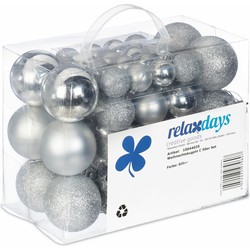 Relaxdays kerstballen - 50x st - zilver - 3, 4 en 6 cm - kunststof - Kerstbal