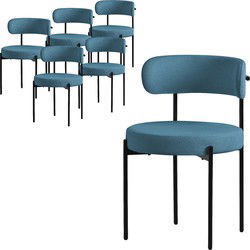 Eetkamerstoel set van 6 met teddy stof met rugleuning Blauwe keukenstoel ML-Design
