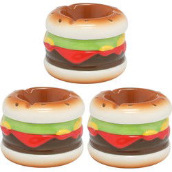 Hamburger asbak - 3x - gekleurd - 7 x 9 cm - rond - dolomiet - Buiten asbak - Asbakken