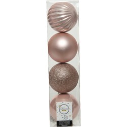 4x stuks kunststof kerstballen lichtroze (blush pink) 10 cm - Kerstbal