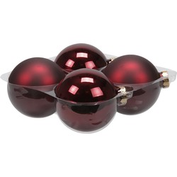 4x stuks glazen kerstballen donkerrood 10 cm mat/glans - Kerstbal