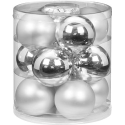 24x stuks glazen kerstballen zilver 8 cm glans en mat - Kerstbal