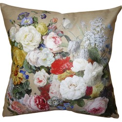 Clayre & Eef Kussenhoes  45x45 cm Beige Wit Polyester Vierkant Bloemen Sierkussenhoes