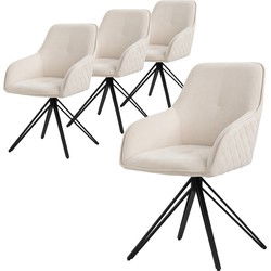 Set van 4 eetkamerstoelen draaibaar crème in geweven stof met rugleuning en armleuningen ML design