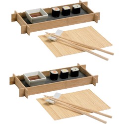 2x stuks bamboe sushi serveerset voor 1 persoon 6-delig - Serveerschalen