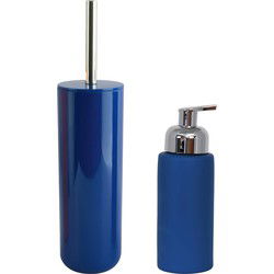 MSV Toiletborstel in houder 38 cm/zeeppompje set Moods - kunststof/keramiek - blauw - Badkameraccessoireset
