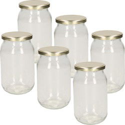 Luchtdichte weckpot transparant glas - 6x stuks - 900 ml - goud - Weckpotten