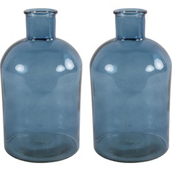 Countryfield vaas - 2x stuks - zee blauw glas - fles - D14 x H27 cm - Vazen