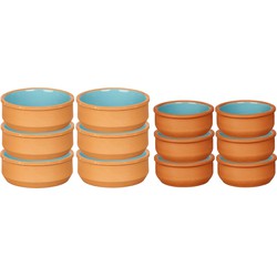 Set 12x tapas/creme brulee schaaltjes - terra/blauw - 6x 8 cm/6x 12 cm - Snack en tapasschalen