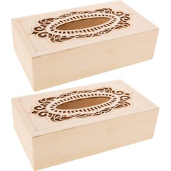 Set van 2x stuks tissuedoos/tissuebox rechthoekig van hout met sierlijk design 26 x 14 cm naturel - Tissuehouders
