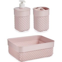 Badkamer accessoires set 3-delig pastel lichtroze van kunststof - Badkameraccessoireset