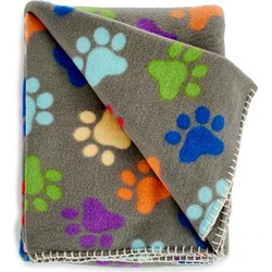 Fleece deken voor huisdieren met pootafdrukken print 125 x 157 cm gekleurd - Dierenmanden