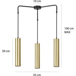 Porvoo compacte 3L zwart en goud hanglamp lange kokers 3x GU10